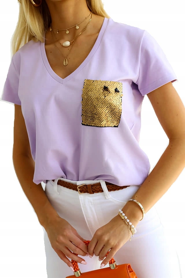 

Bluzka z kieszonką cekiny basic lila Me Gusta