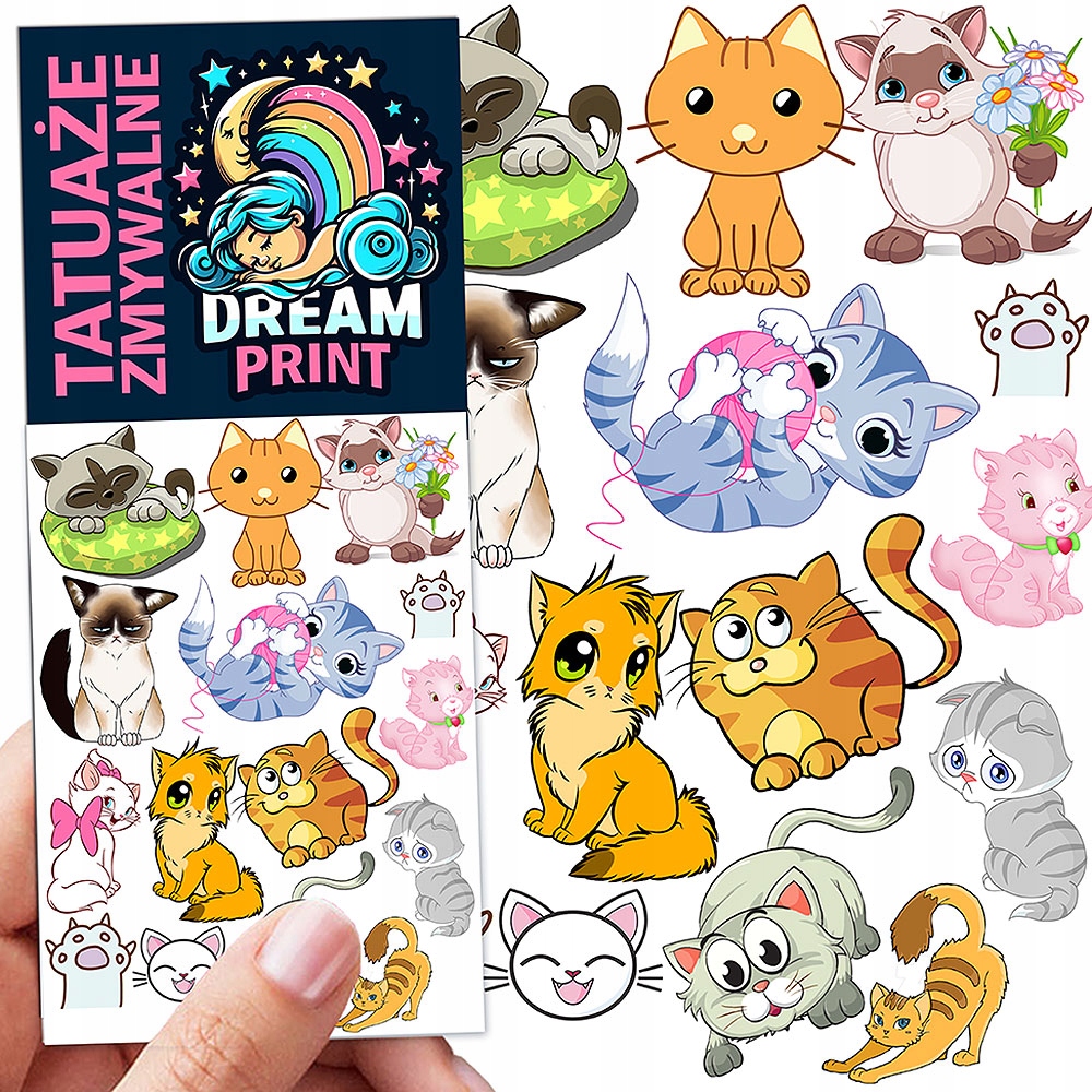 TATUAŻE ZMYWALNE DLA DZIECI DZIECIĘCE KOTY WZORY JAKOŚĆ