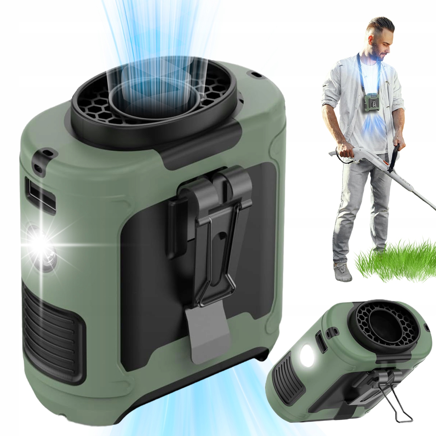 Ventilátor Na Pás 5 Rychlostí Svítilna Camping Kancelář Dům 10000MAH