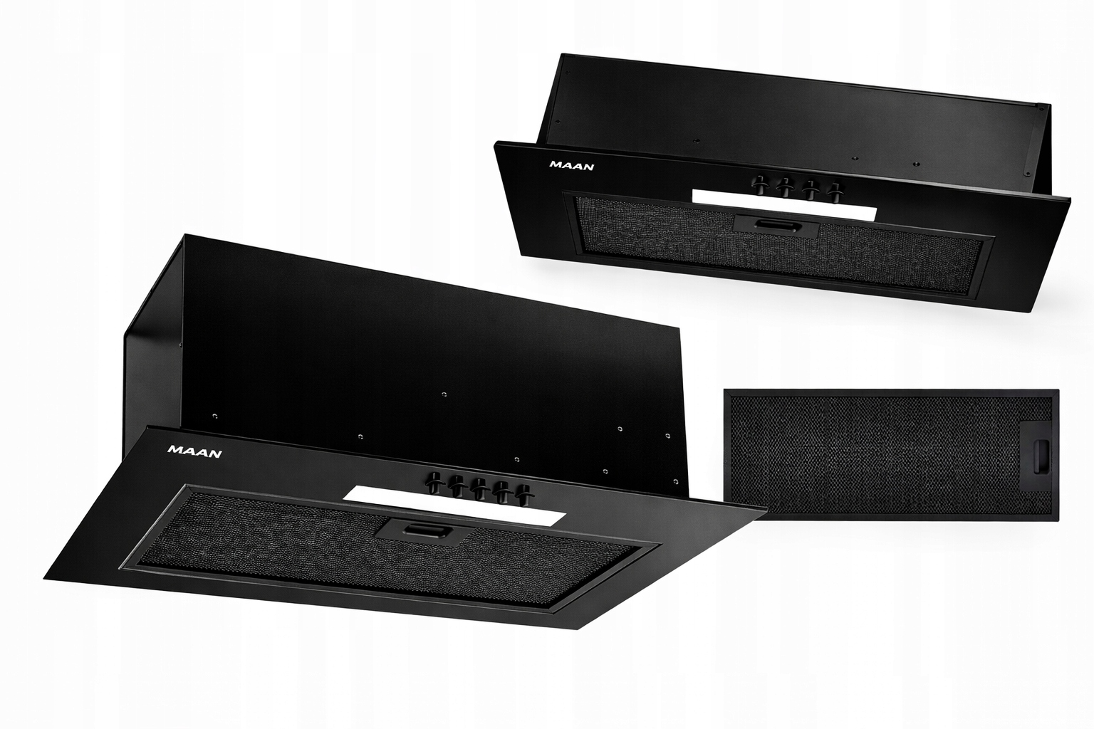 Okap kuchenny do zabudowy Maan Tytan 60cm 610m3 Czarny Szkło Cichy Wkład