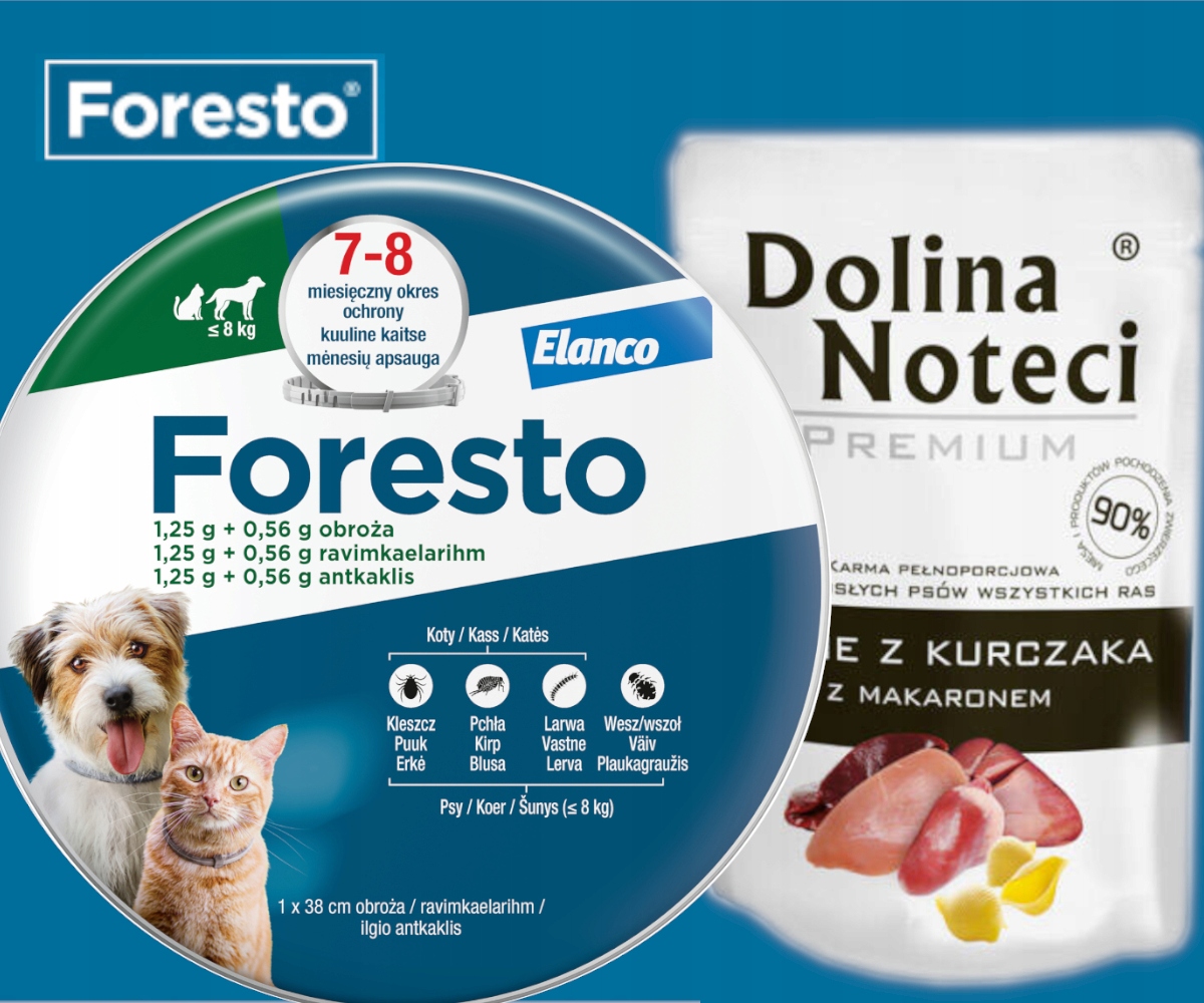 Foresto Obroża Pies/kot Do 8 Kg saszetka mokrej karmy dla psa