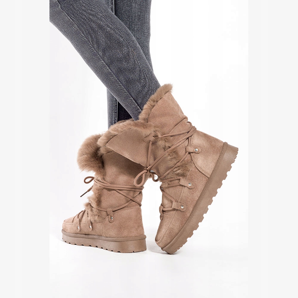 ŚNIEGOWCE MUKLUKI DAMSKIE BUTY ZIMOWE BEŻOWE Z OZDOBNYM WIĄZANIEM CIEPŁE 39 Marka Casu