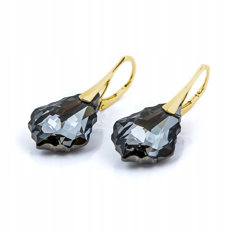 Stříbrné 925 pozlacené Náušnice Swarovski Baroque 22 mm Silver Night