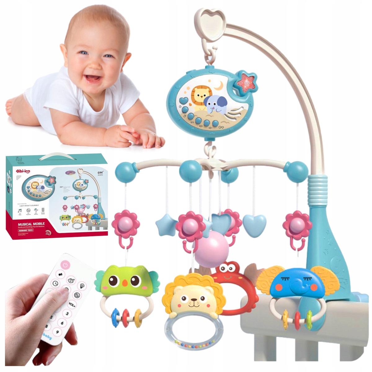 KARUZELKA DO ŁÓŻECZKA POZYTYWKA PROJEKTOR LED Regulacja głośności + PILOT