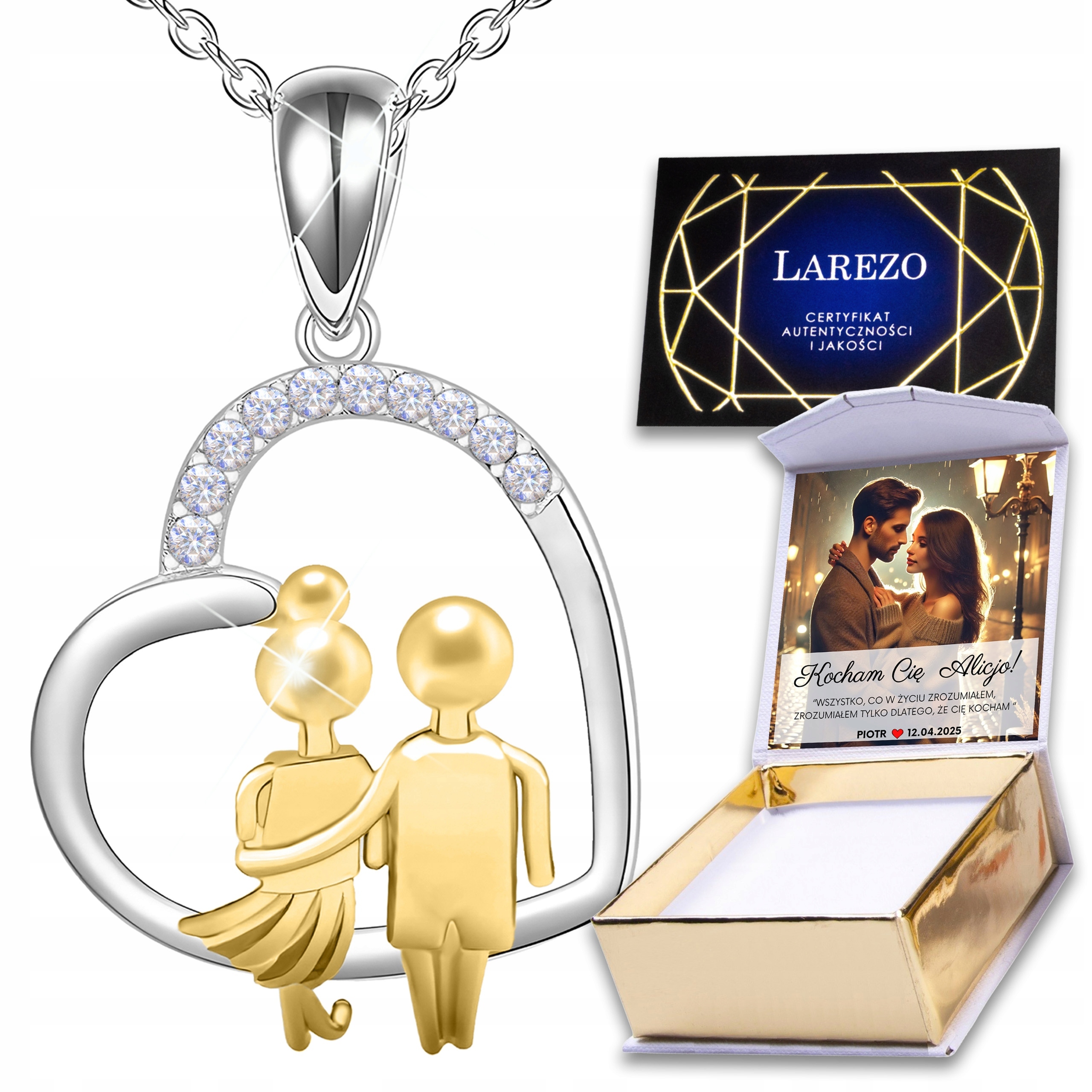 Stříbrný náhrdelník pro páry Srdce Srdíčko Zirkony Stříbro 925 Potisk