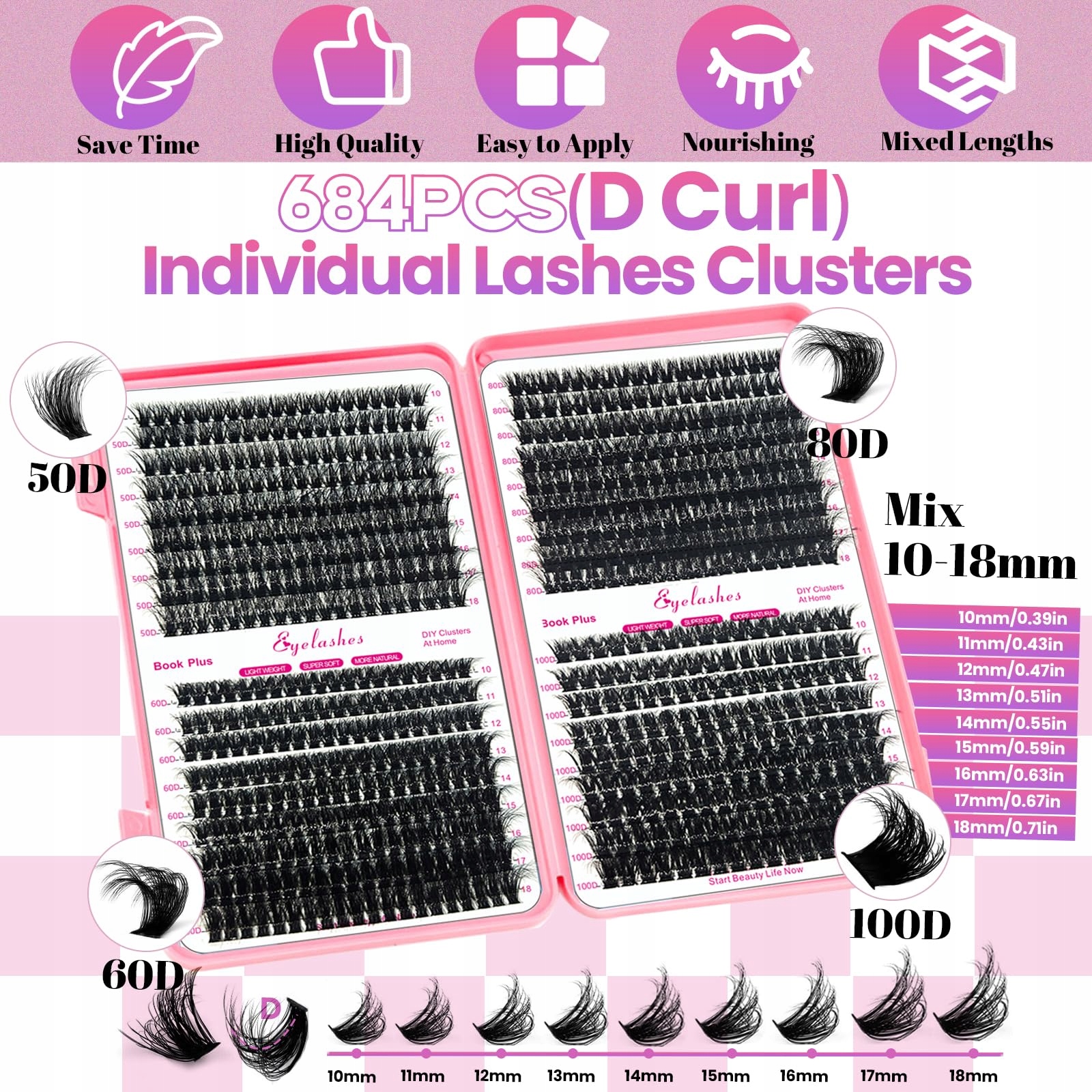 QIVEAORY Zestaw Do Przedłużania Rzęs DIY D Curl 684 Sztuki — miniatura 2