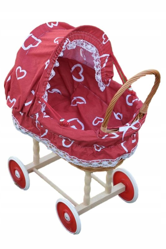 WÓZEK dla lalek wiklinowy lalki Z WIKLINY czerwony