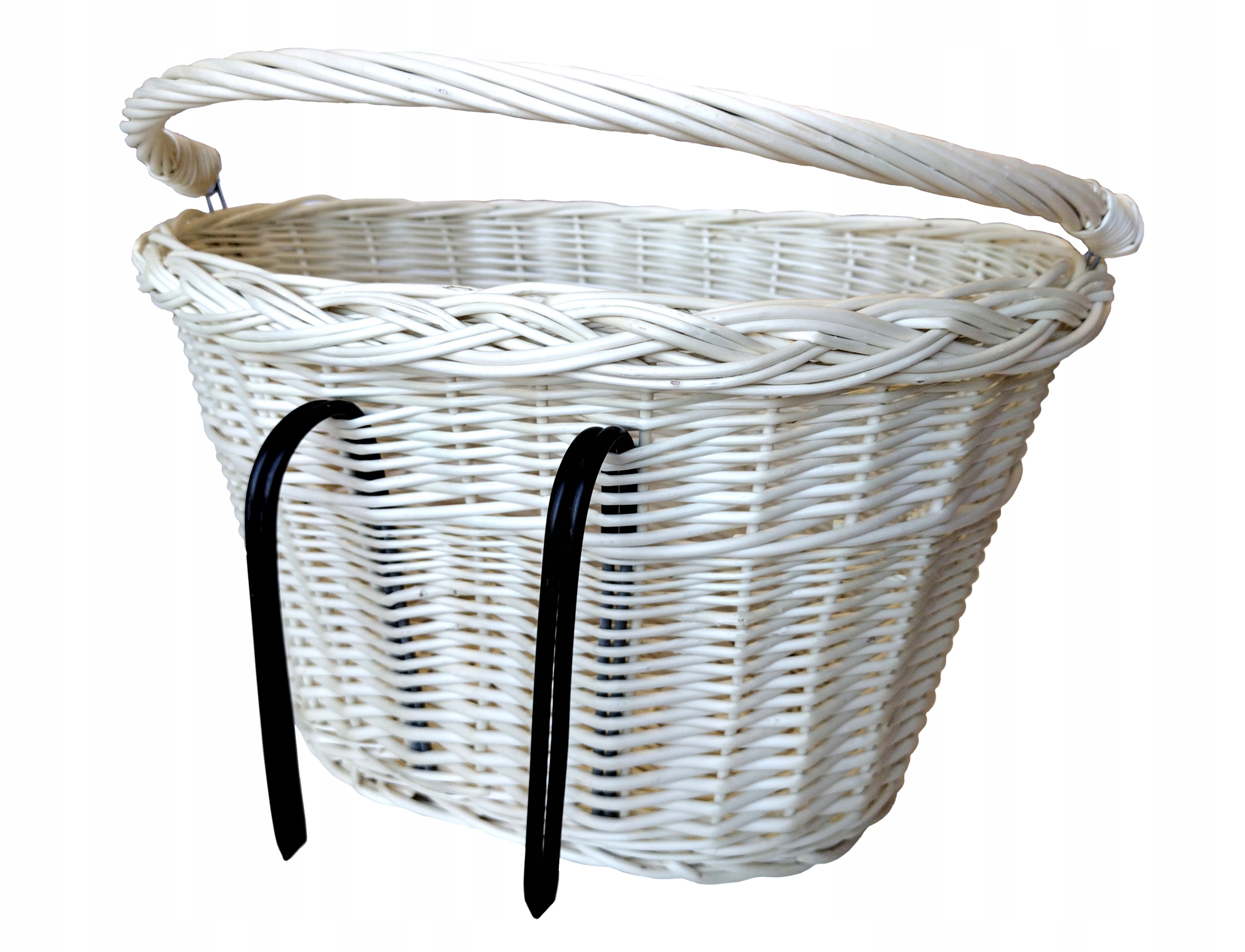 Koszyk rowerowy wiklinowy przedni z uchwytem kosz na rower biały Jackmar