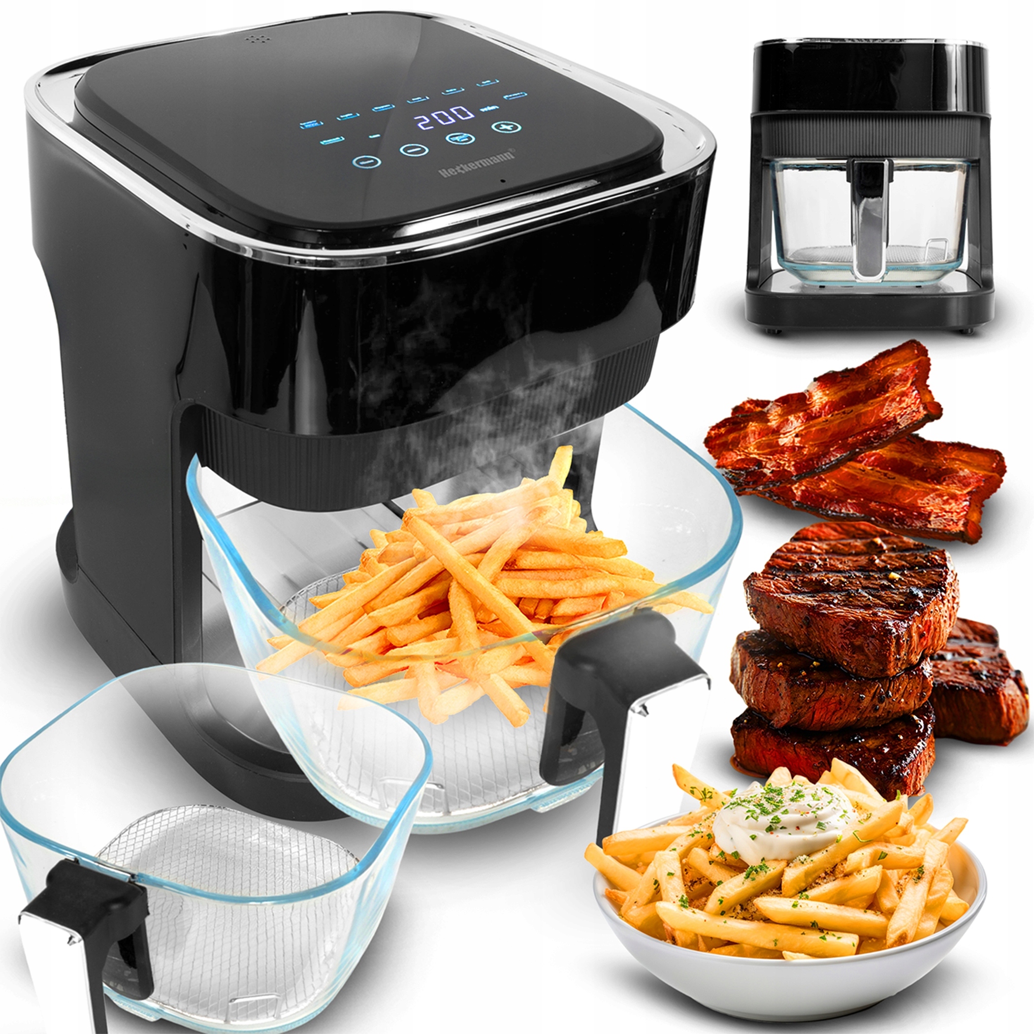 Fritéza Bez Tuku Fritéza Rúra Air Frayer Sklo 1500W 4L