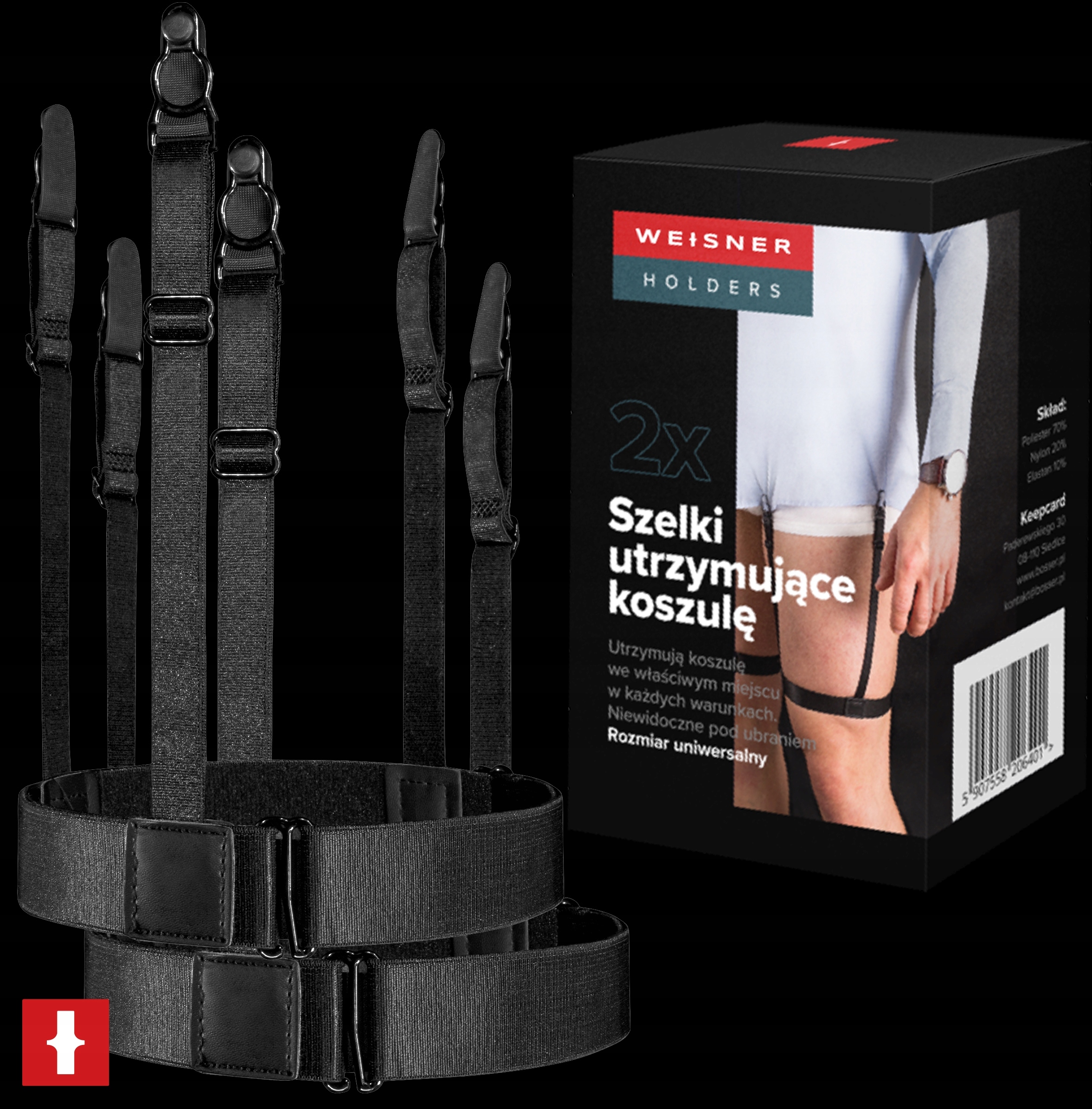 WEISNER ORYGINALNE CZARNE MĘSKIE SZELKI DO KOSZULI Model SZELKI PAS DO KOSZULI MĘSKI GARNITUR POD SPODNIE