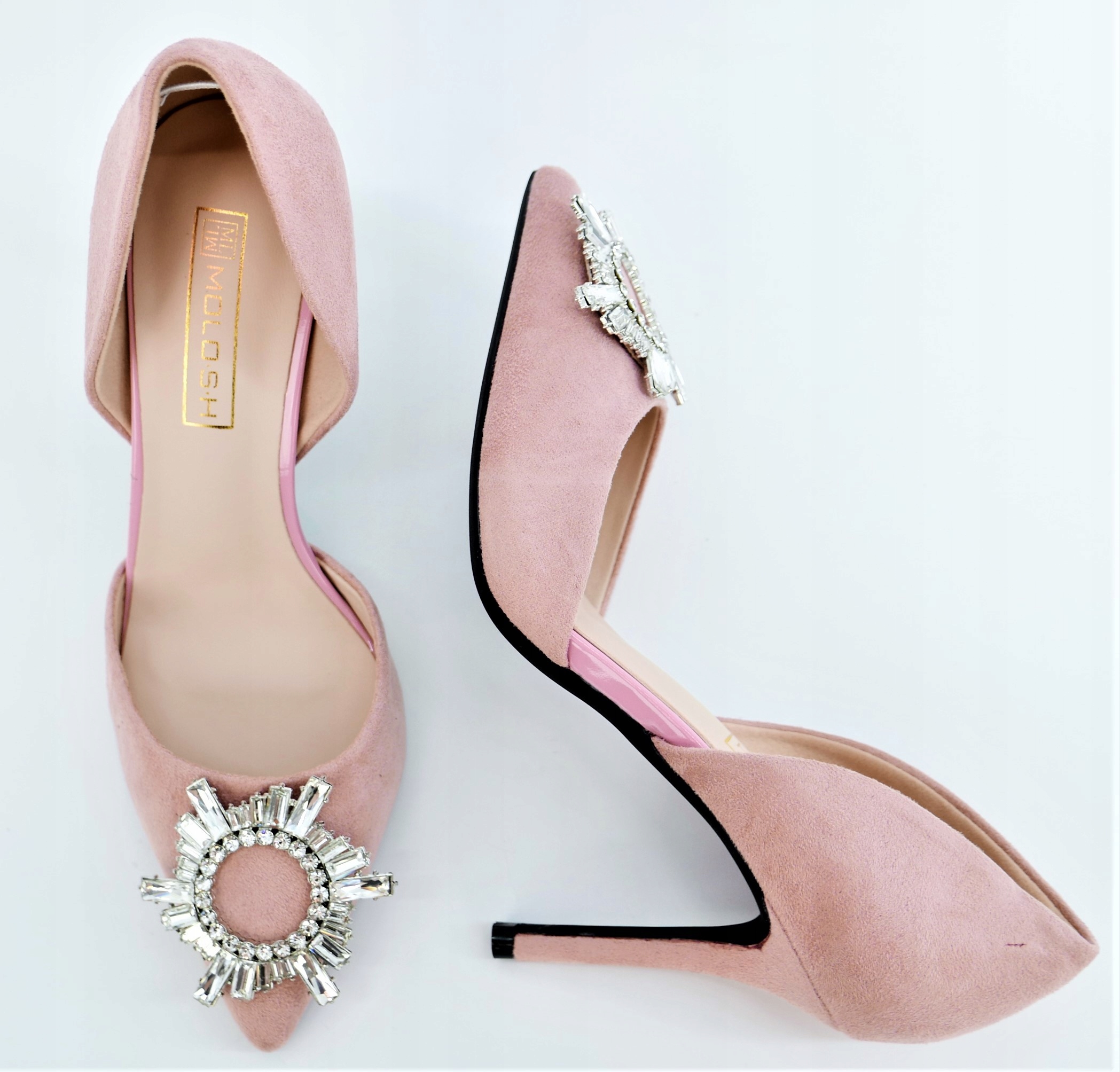 MOLO RÓŻOWE ZAMSZOWE SZPILKI ZE SREBRNĄ OZDOBĄ R36 Marka inna