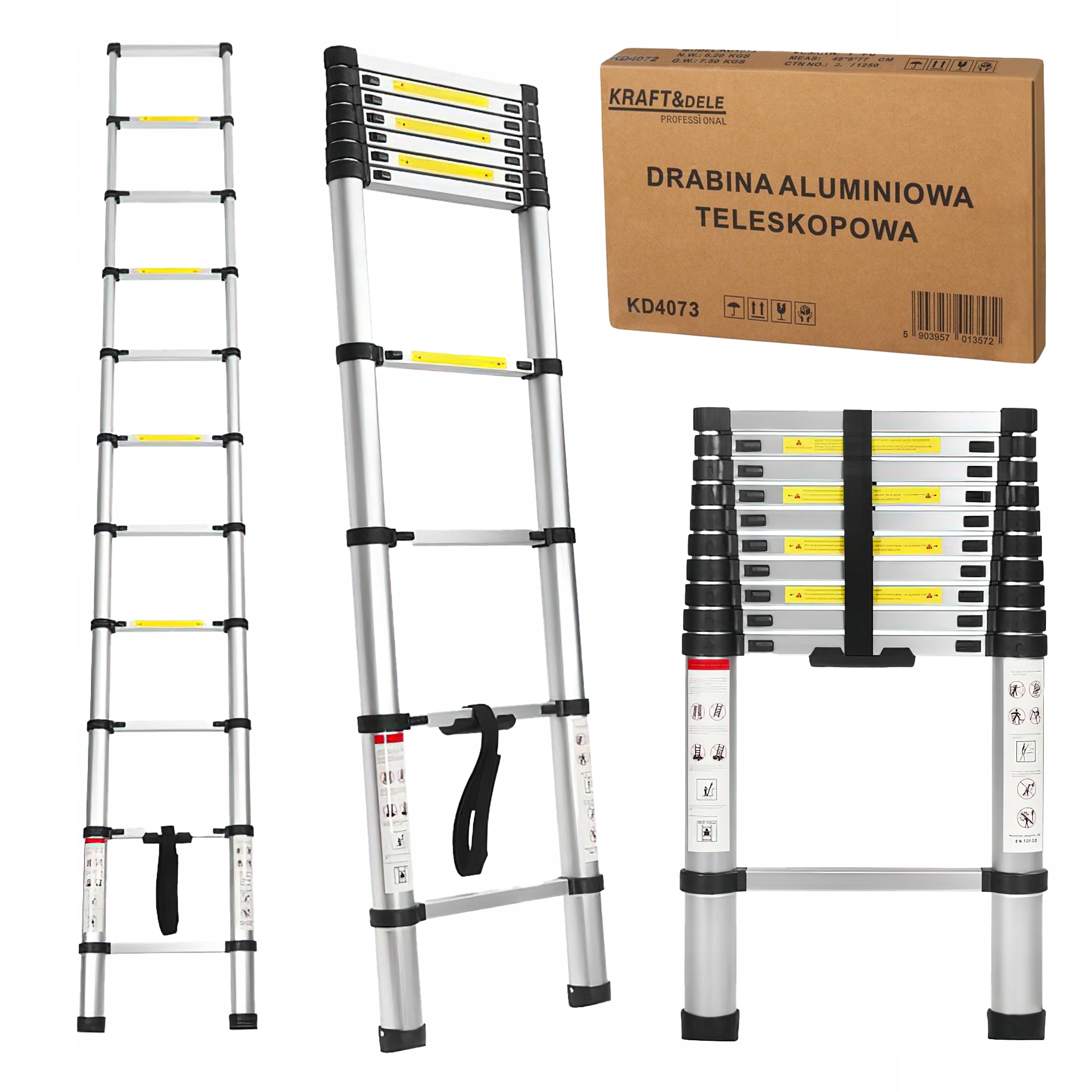 Žebřík Teleskopický Kraft&Dele hliníkový 10 stupňů 3,2 m Max 150 kg
