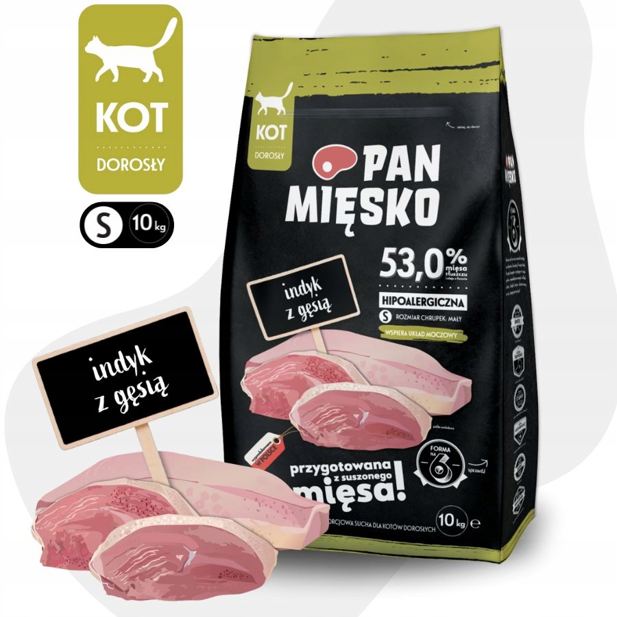 Pan Mięsko Karma sucha dla kota Suszony Indyk z Gęsią Małe chrupki S 10kg