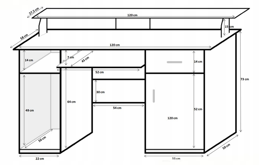 Biurko do PRACOWNI DUŻE funkcjonalne z NADSTAWKĄ Wysokość mebla 92 cm