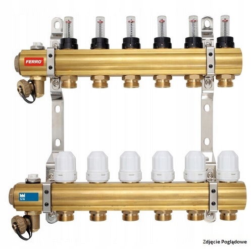 Ferro Rozdzielacz do Podłogówki z Zaworami i Przepływomierzami 8 OBW RZP08S