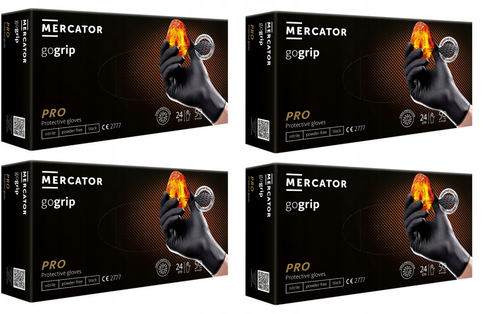 4x Rękawice nitrylowe Mercator gogrip black r. XXL *200szt.*