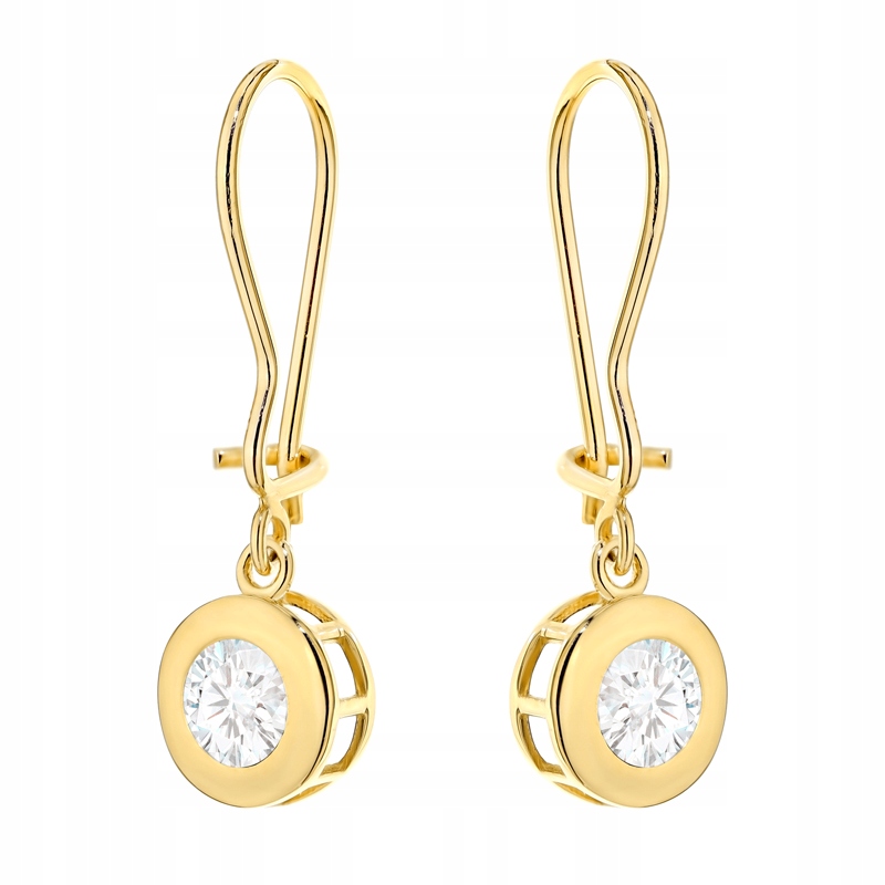 Zlaté Náušnice Dámské pr. 585 Bílé Zirkony v kole Kruhová vazba 14k
