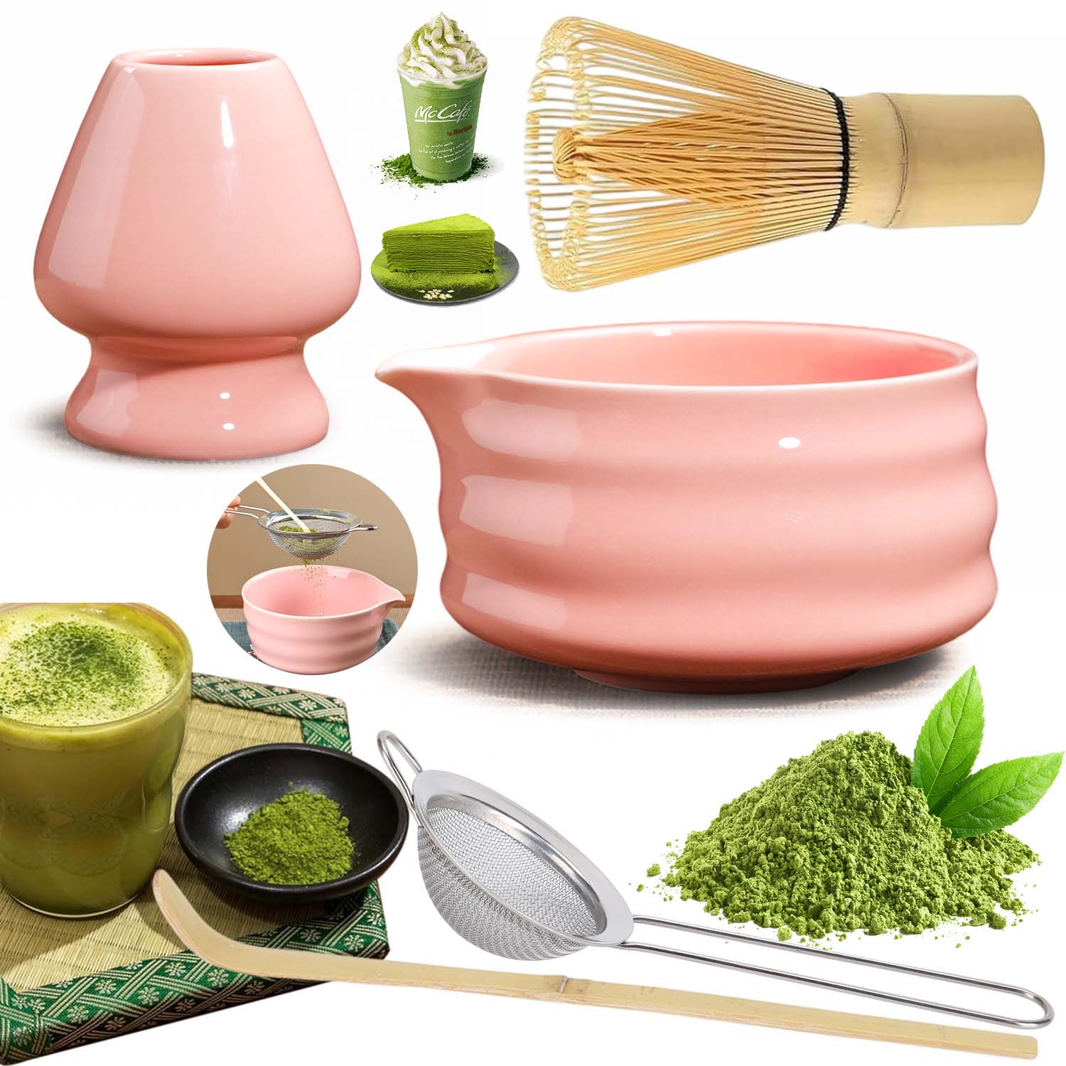 Levně Bambusový Dárková Sada Metlička Štětec Na Čaj Matcha 5 Set