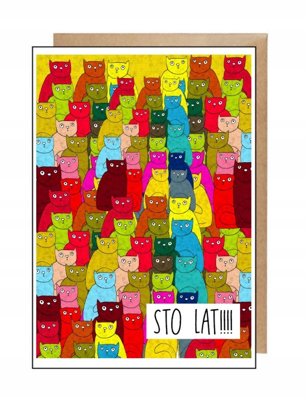 Kartka pocztówka eko koperta kot koty urodziny serdeczności imieniny