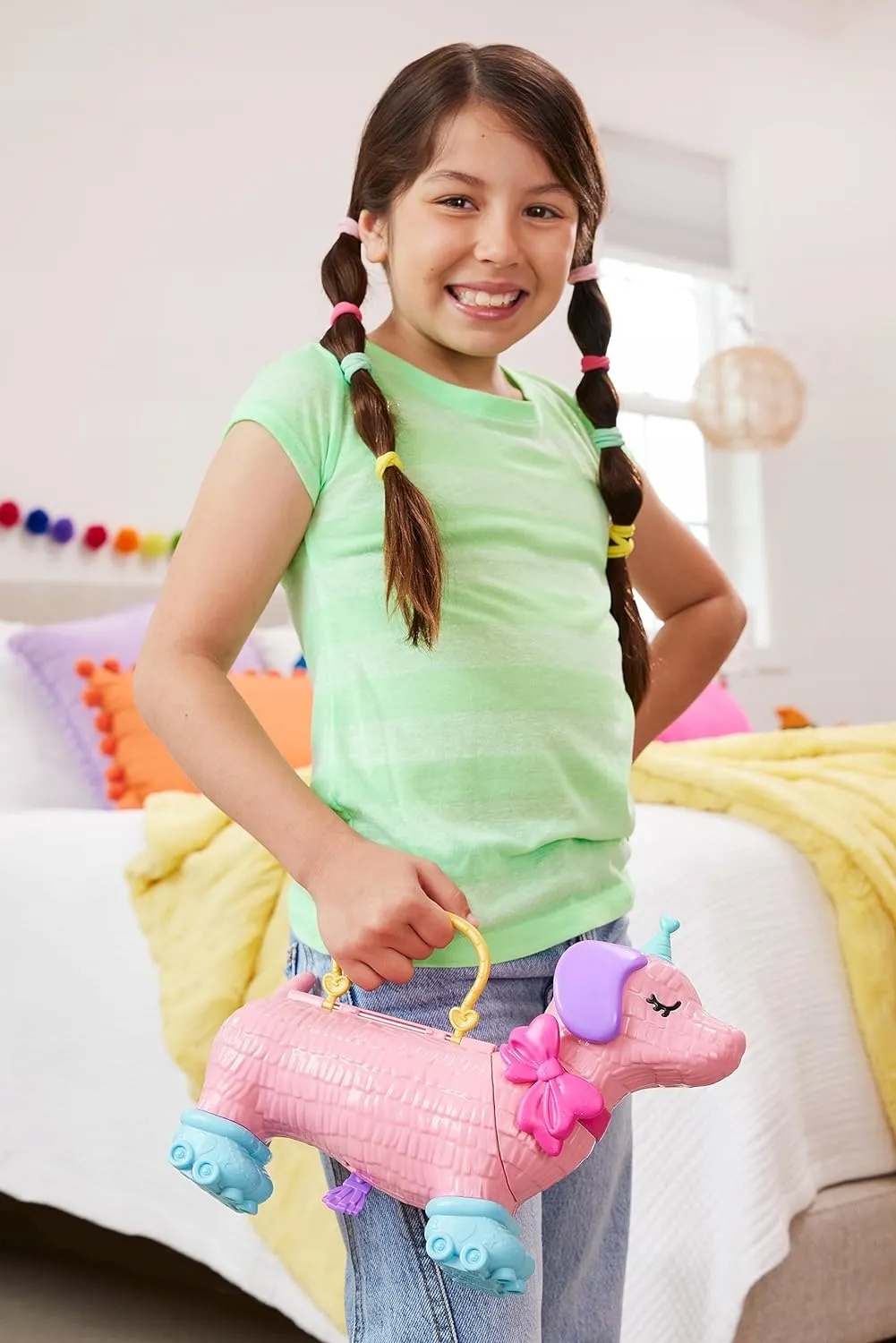 ZESTAW POLLY POCKET PINIATA PIESEK JAMNIK + TOREBKA LALKI AKCESORIA Wysokość produktu 20.8 cm