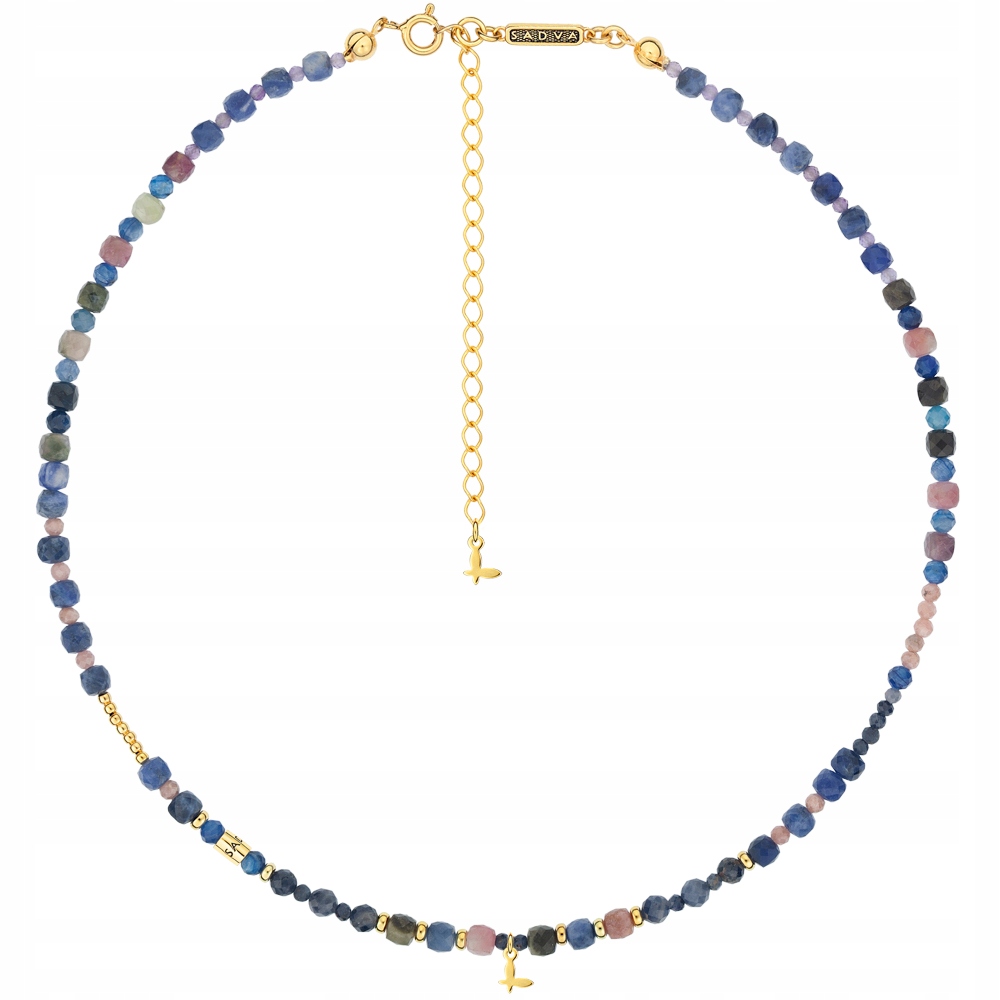 Naszyjnik Choker Pozłacany z Kamieni Naturalnych Niebieski Srebro 925 Sadva