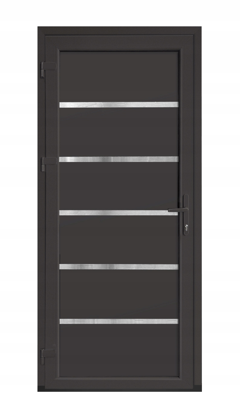 Drzwi zewnętrzne Antracyt Pcv 900x2000, 90x200 Lewe 70mm, Panel Inox Pvc