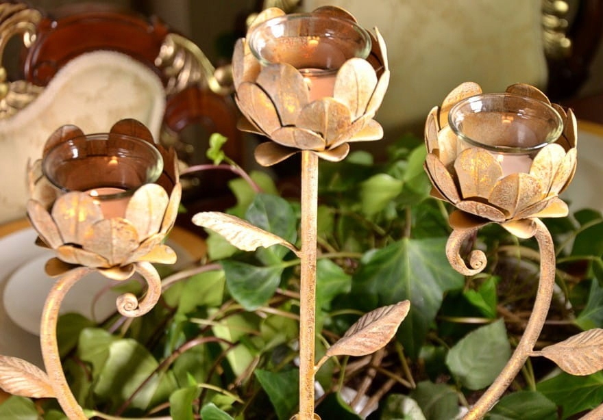 Świecznik Złoty 5 Ramienny Kandelabr Metalowy Wysokość produktu 66 cm