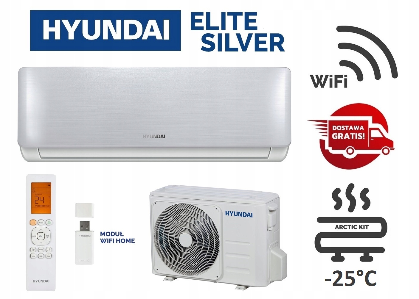 Klimatyzator ścienny 5,3 kW Hyundai Elite Silver z WiFi pakiet zimowy