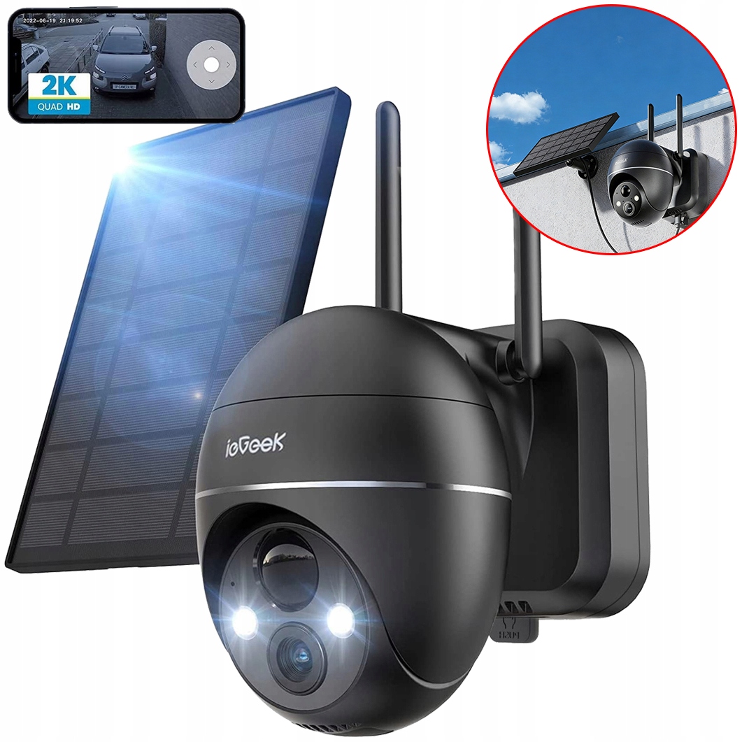 Solární Kamera Wifi Ip Venkovní Monitorovací 2K Otočná 9000MAH Černá