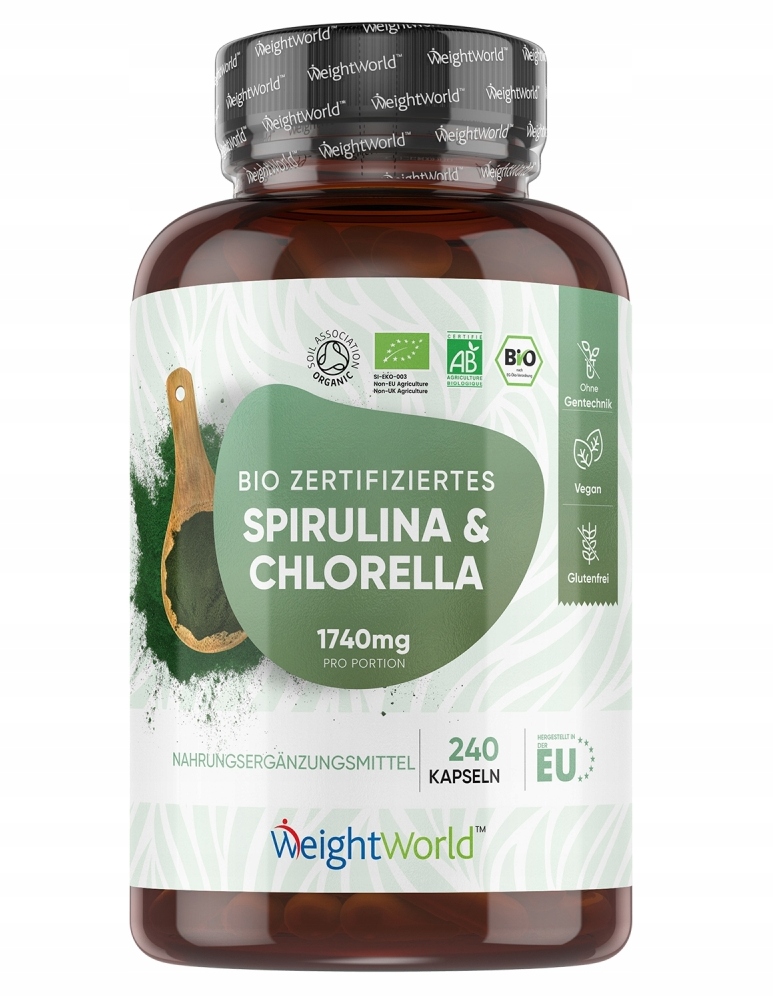 Levně Bio Spirulina Bio Chlorella 240 kapslí Organická Spirulina Chlorella