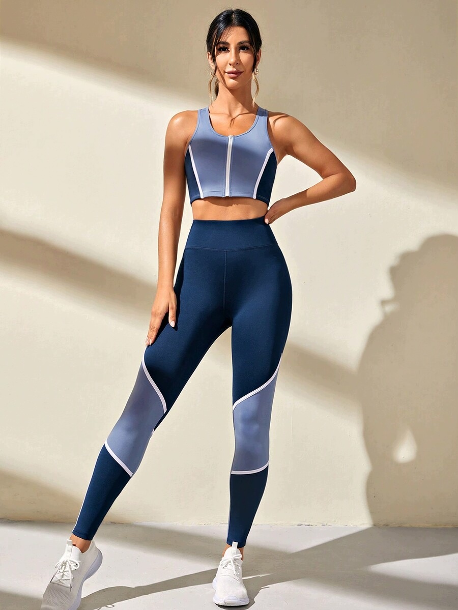 Shein Sportowy Komplet Fitness Niebieski Z Przytulnymi Kontrastami L 1ŁA
