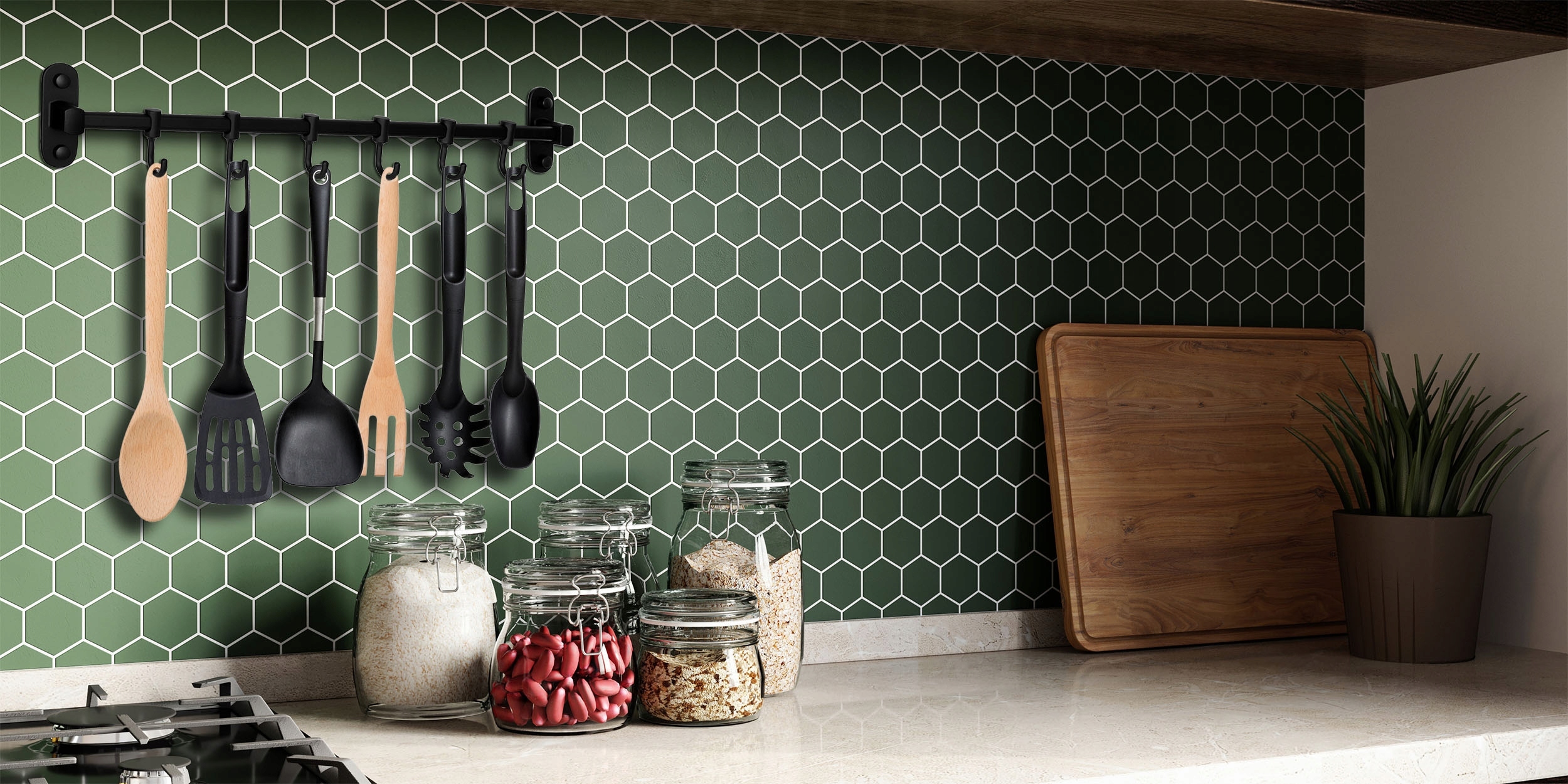 RELING KUCHENNY DRĄŻEK NA AKCESORIA Z HACZYKAMI DO KUCHNI CZARNY KLEJ KOŁKI Stan opakowania oryginalne