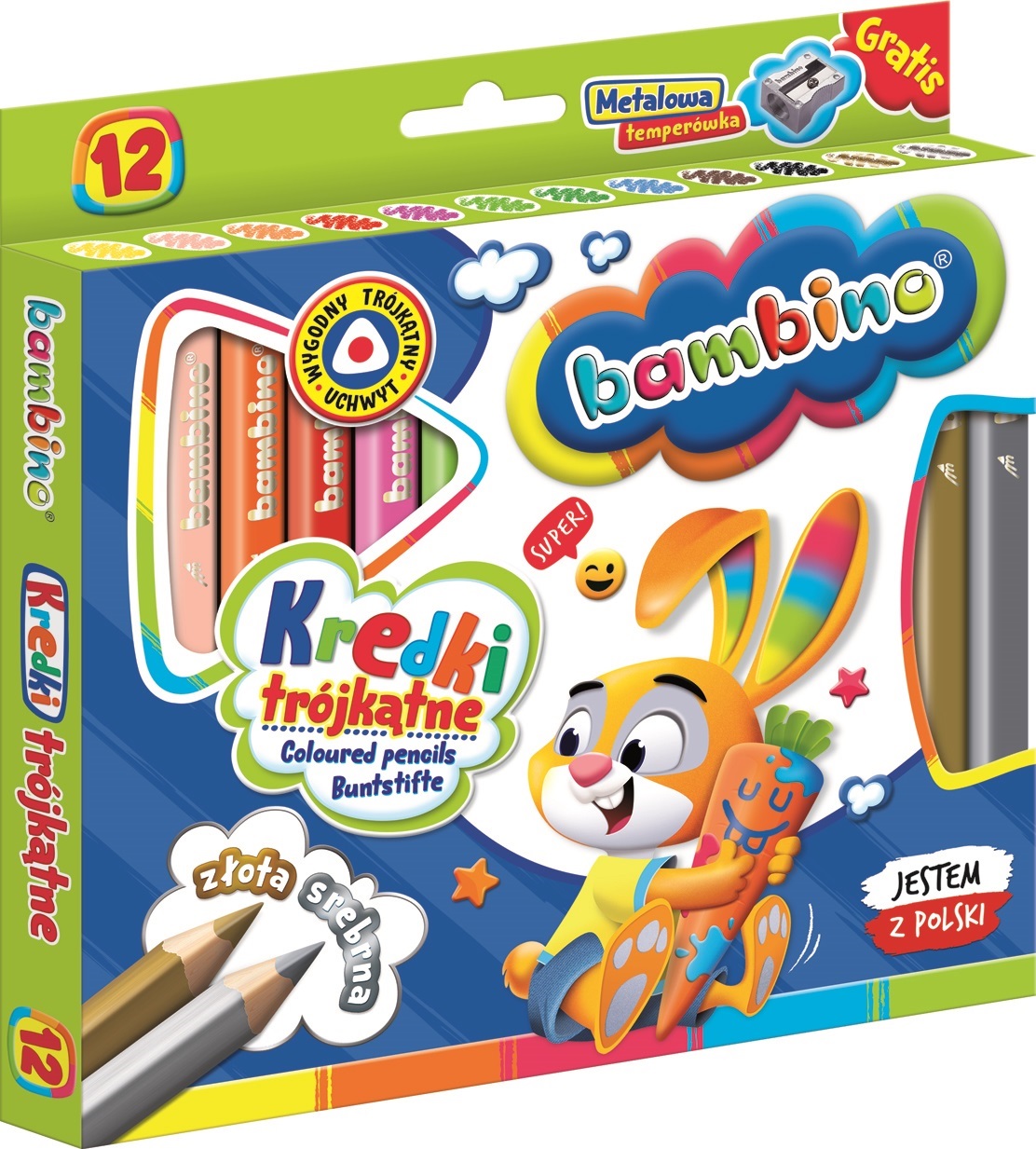 

Kredki Bambino Grube 12 kol. Miękkie Trójkątne