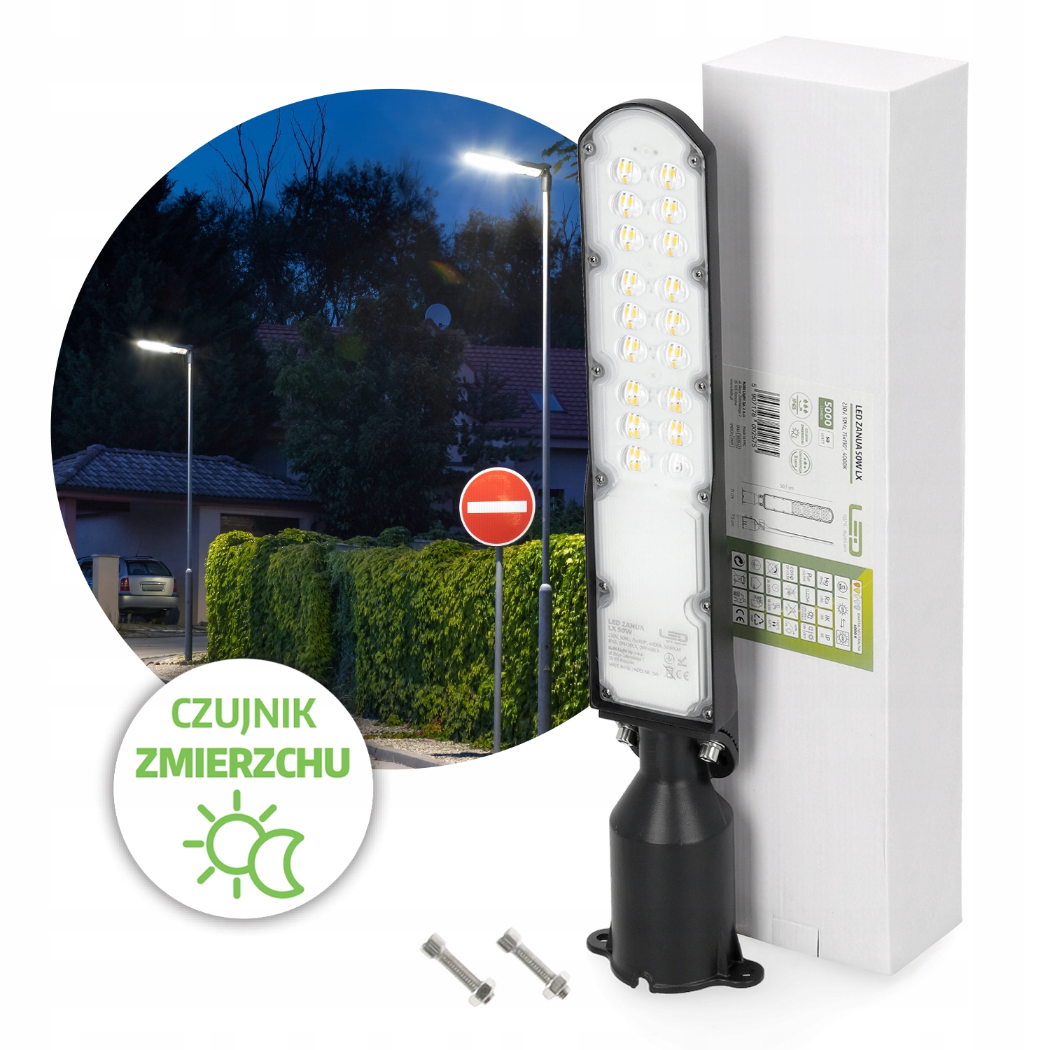 Pouliční Led lampa 100W senzor soumraku 4000K IP65 IK08