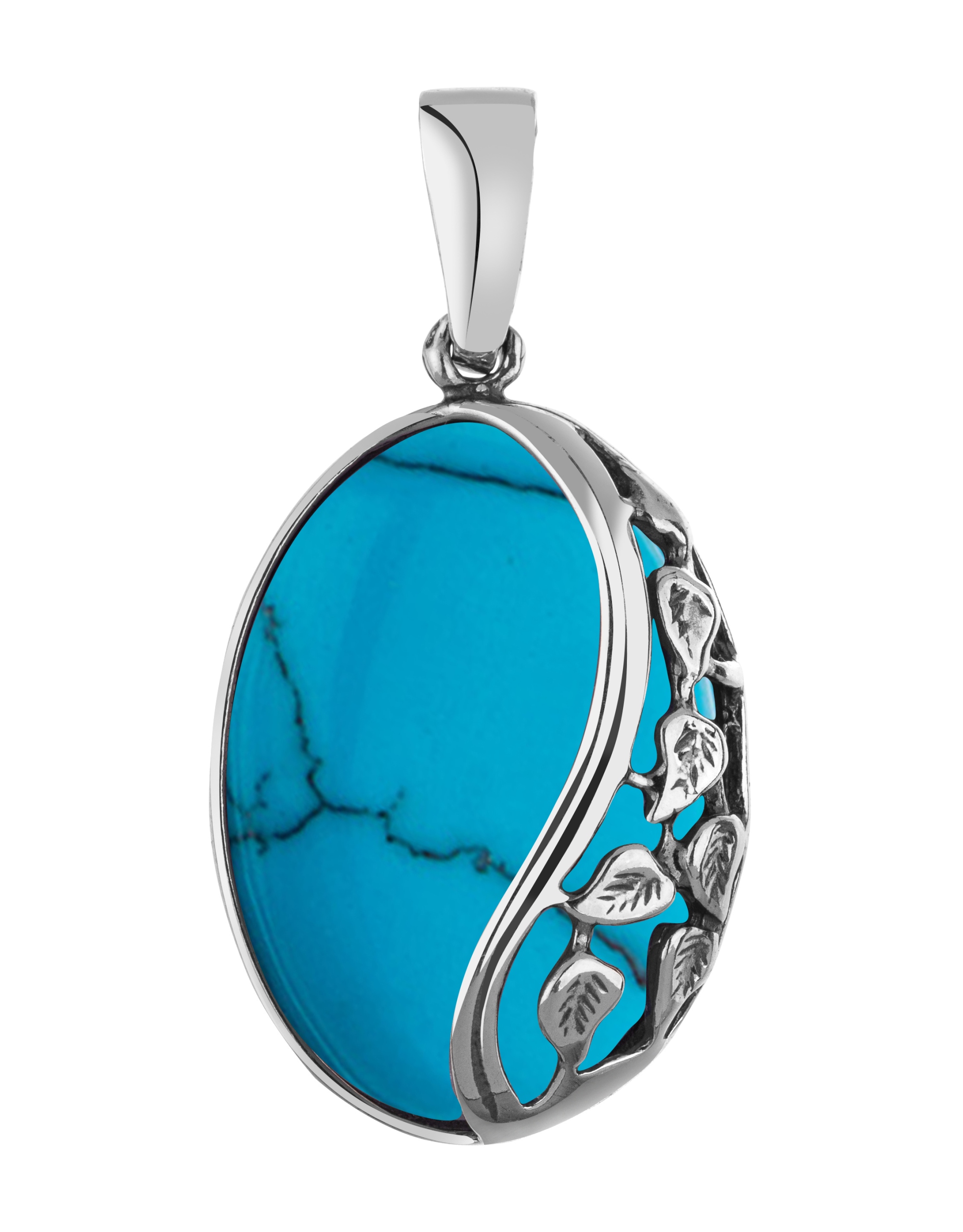 

Wisiorek Srebrny Z Turkusem I Listkami Zawieszka