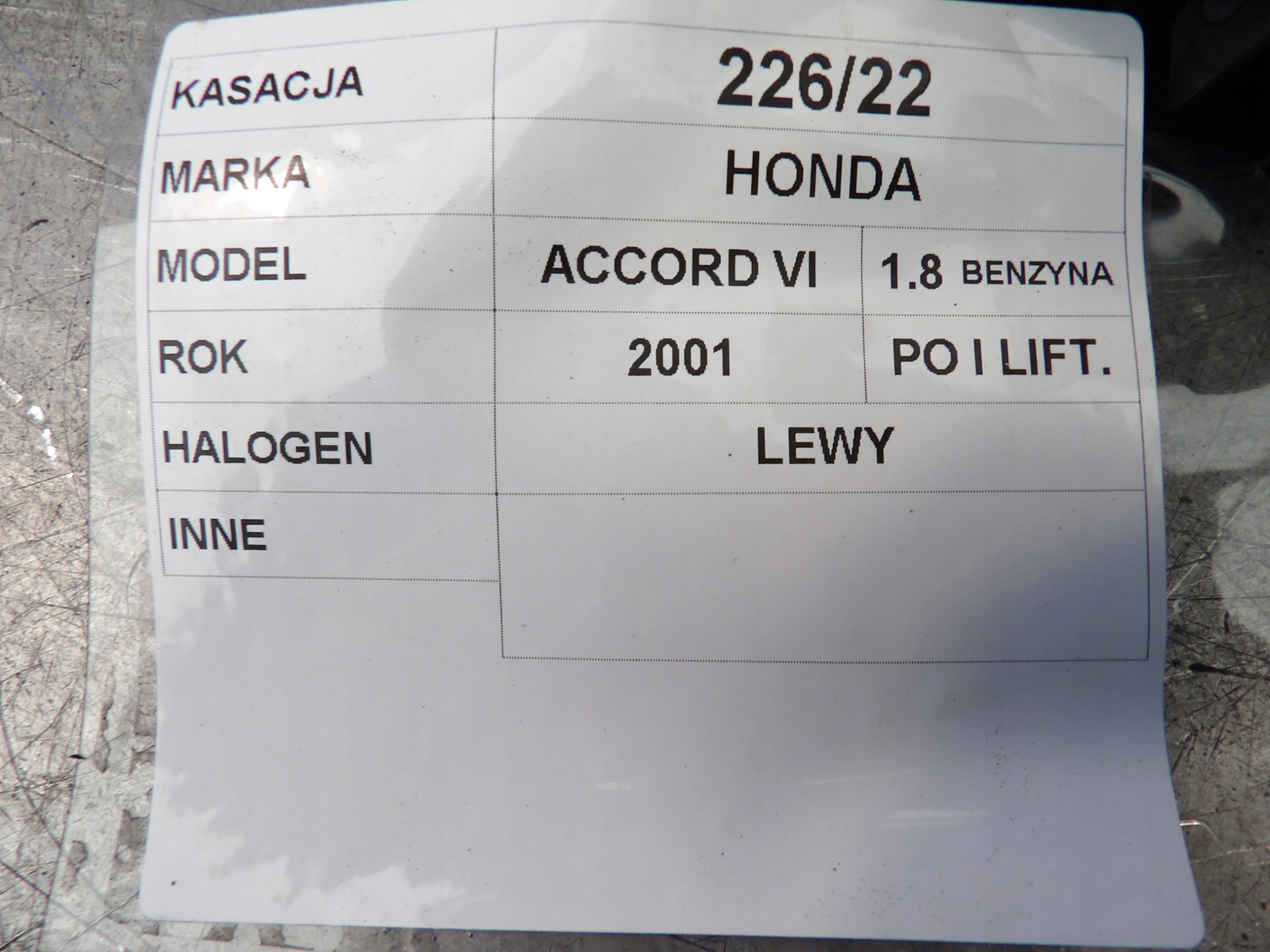 Nebelscheinwerfer PL Honda Accord VI 212/020 L