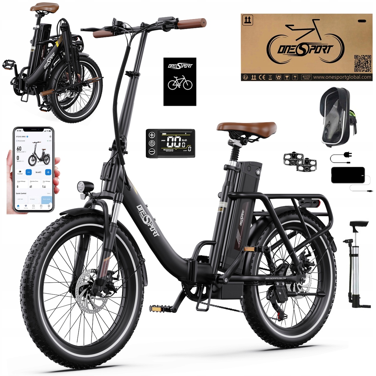 2026 Nové Skládací Elektrokolo Onesport OT16-2 250W 48V17Ah120km 20"