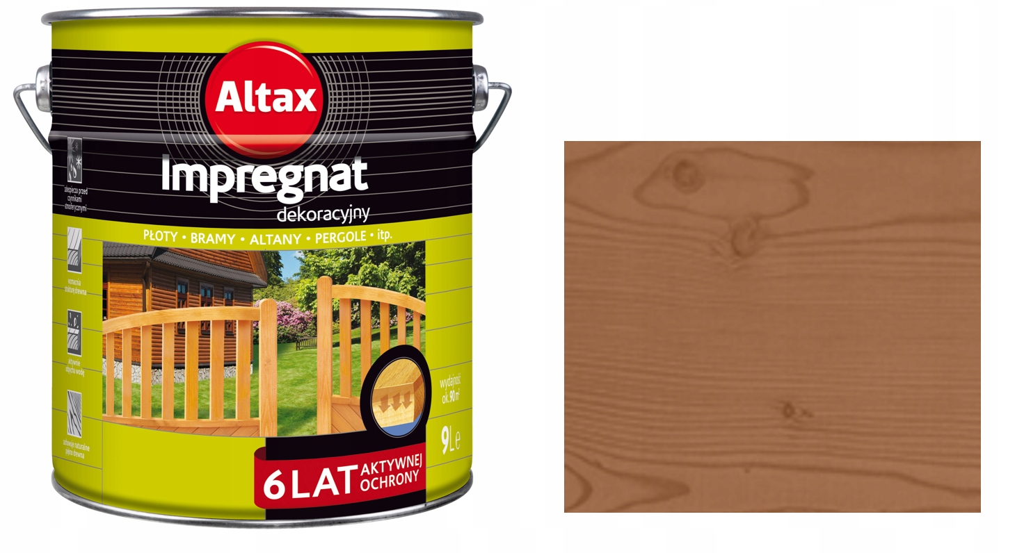 Altax Impregnat Dekoracyjny Do Drewna 9L Kasztan rozpuszczalnikowy -6 Lat