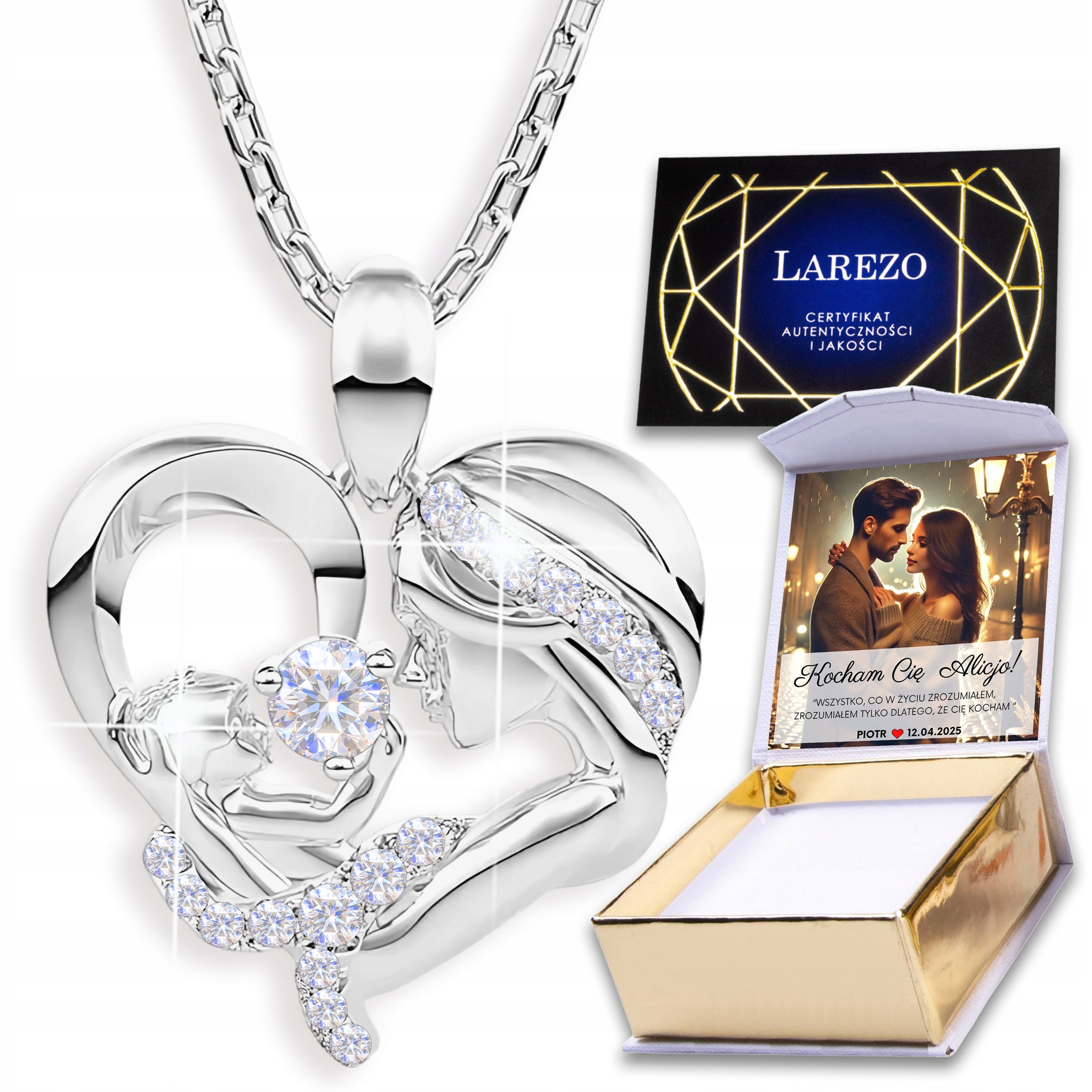 Náhrdelník Stříbrné srdce Maminka s dítětem Family Heart Stříbro 925 Potisk