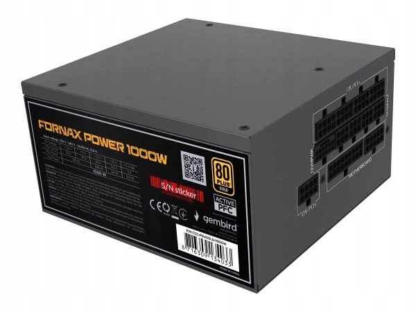 Gembird Napájecí zdroj Atx 1000W s aktivním Pfc, 12cm ventilátorem, 80+Gold