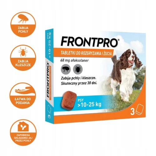 Frontpro 68mg 3 szt. Tabletki na pchły i kleszcze dla psa 10-25kg L