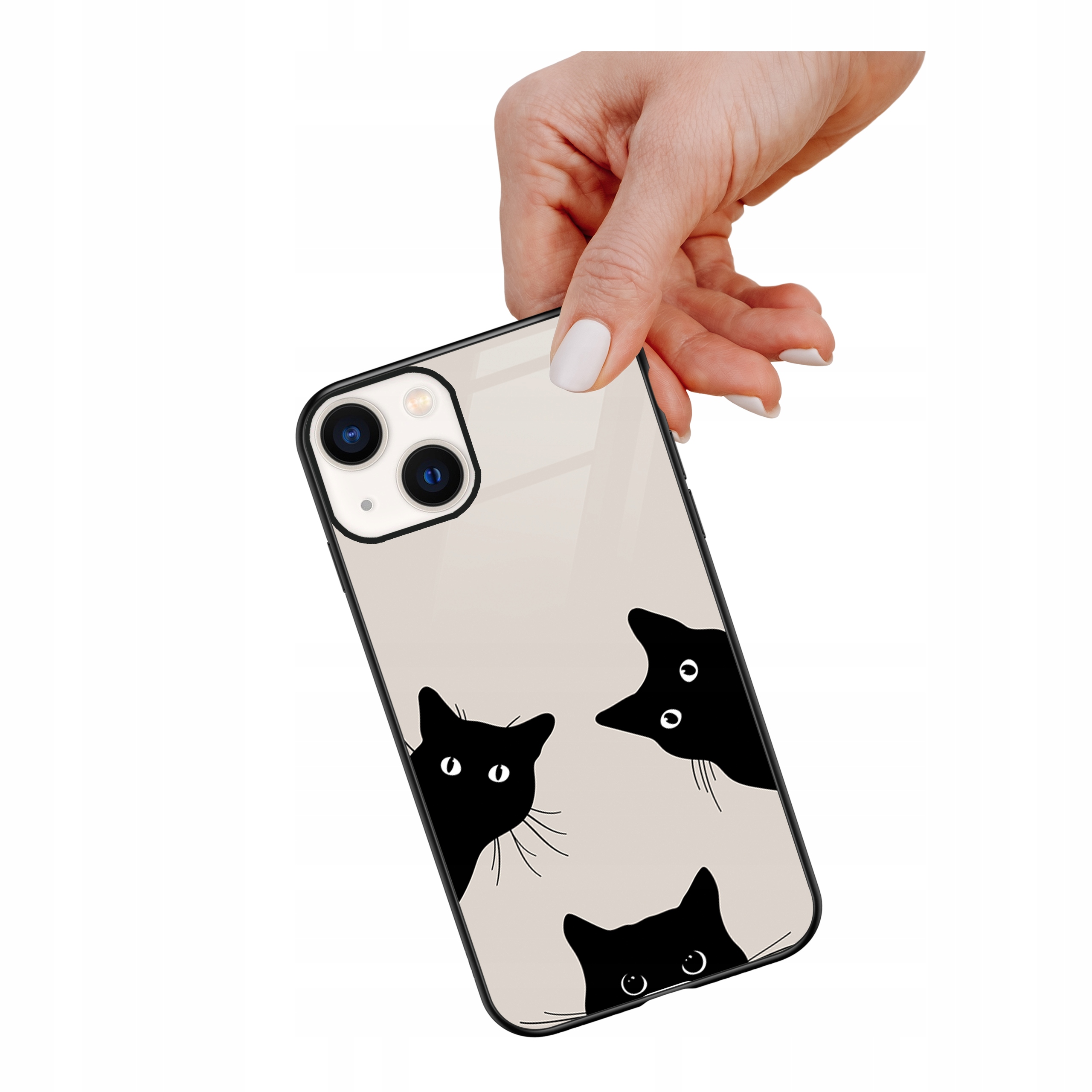 Etui szklane ceramiczne do iPhone 13 mini Czarne koty