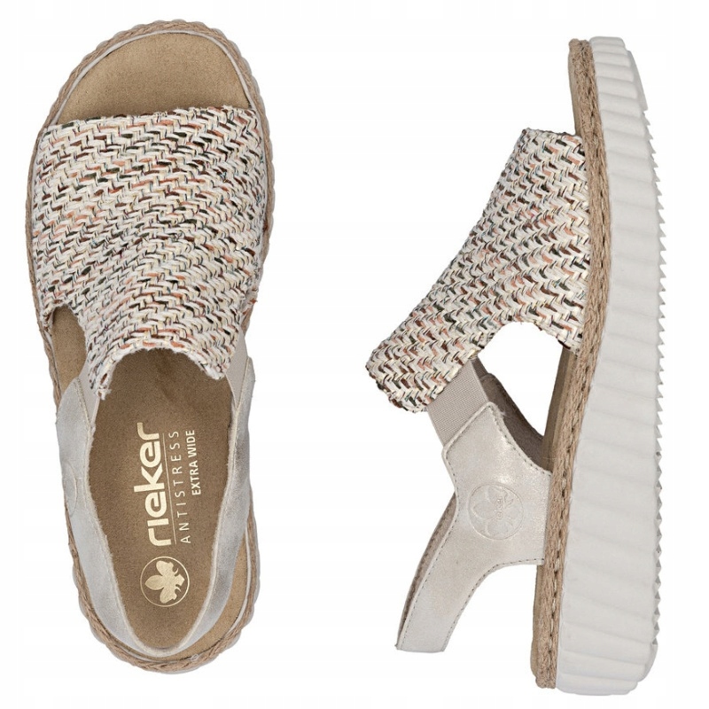 Nazouvací sandály na platformě Rieker 69276-60 Široké béžové vel. 38