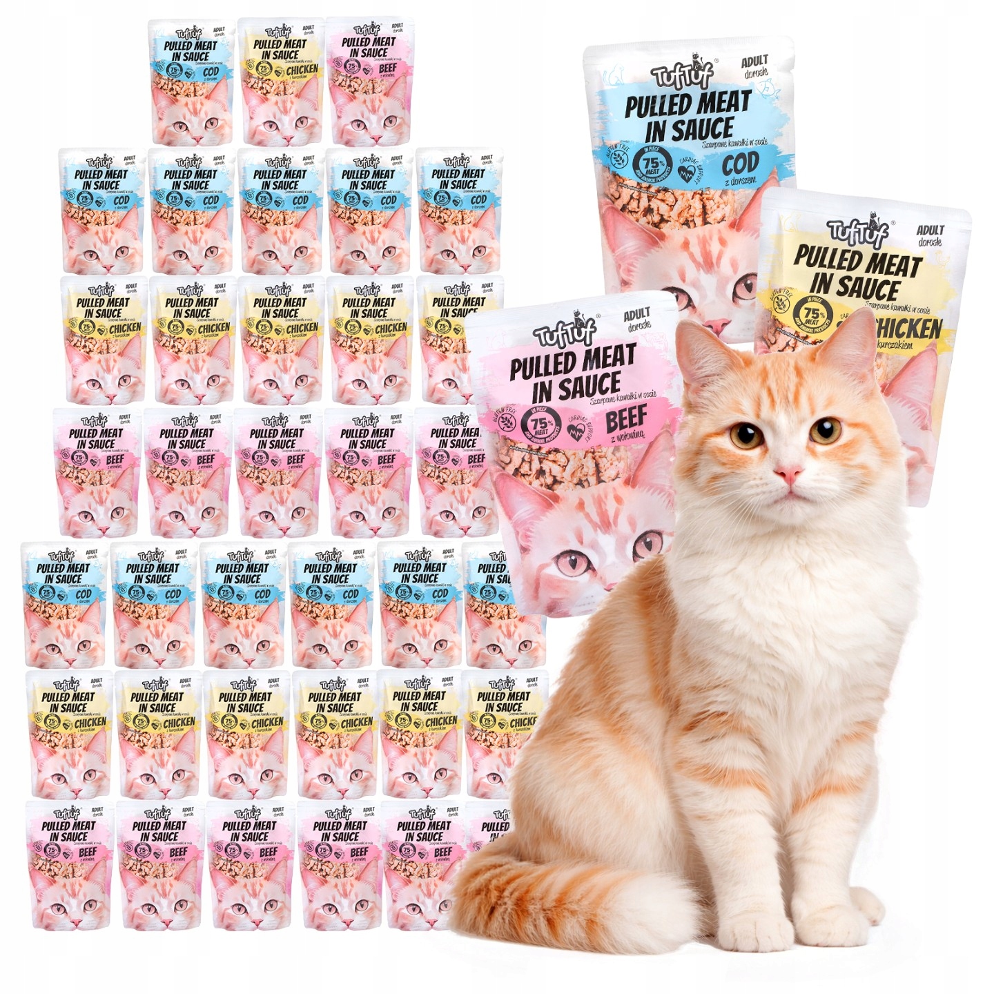 Levně Mokré Krmivo Pro Kočky Tuf Tuf kapsička kousky trhané MIX Chutí 40x100g