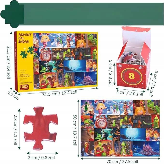 GRINČO Advento kalendoriaus dėlionė Kalėdų dėlionė 1008 vnt. EAN (GTIN) 5906476586572