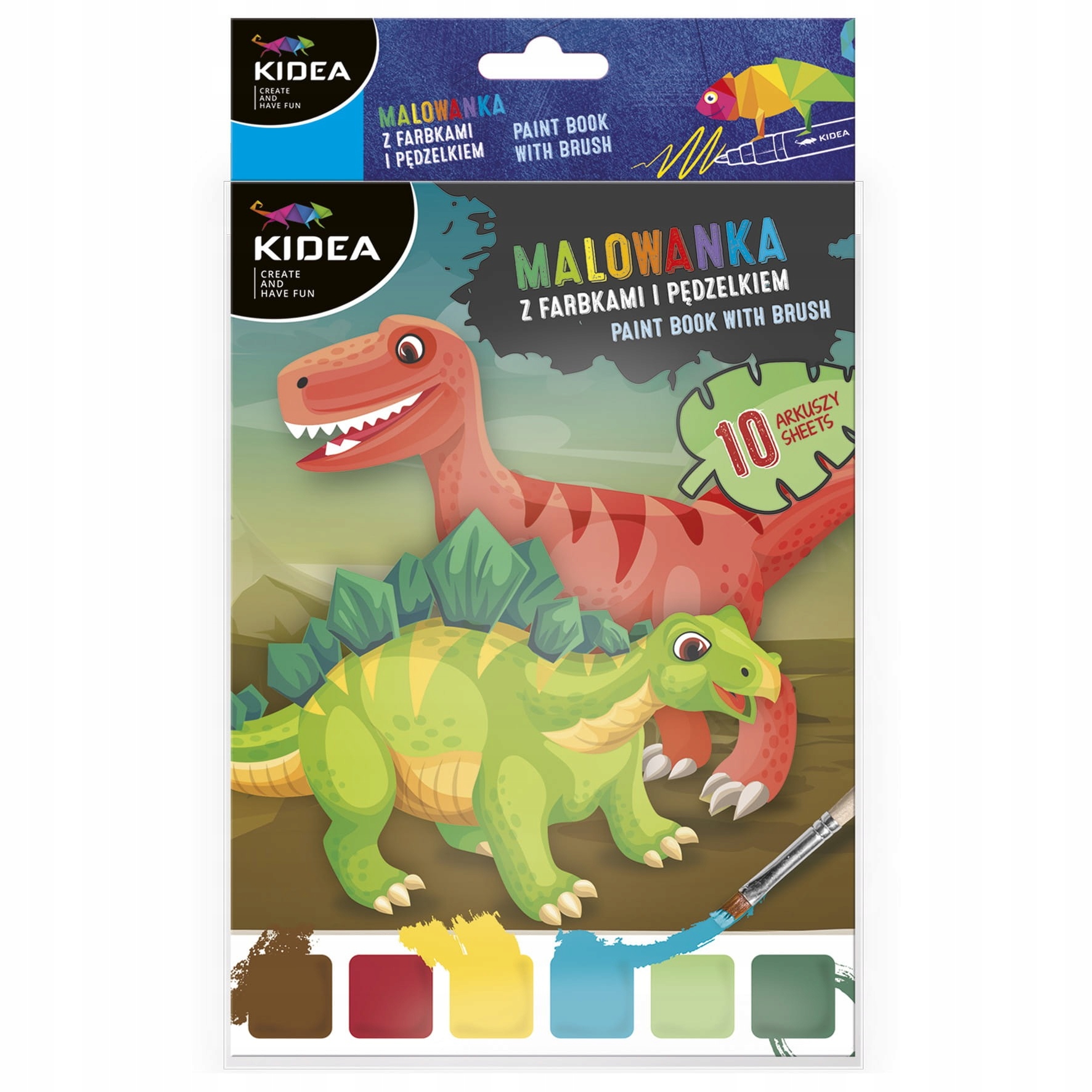 

Malowanka z farbkami i pędzelkiem Dinozaury Kidea
