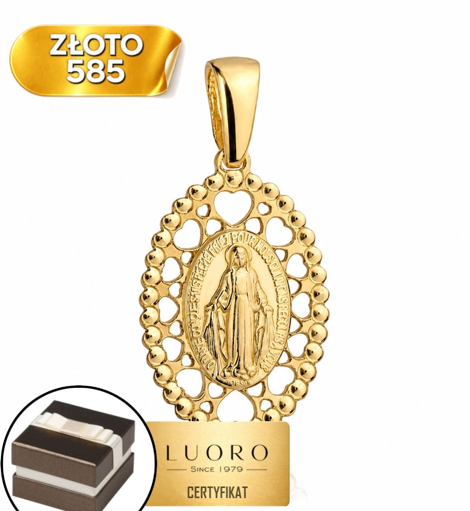 Zlatý Medailon 585 14K Ažurová Ovalná Vazba Matka Boží 2,2 CM Elegantní