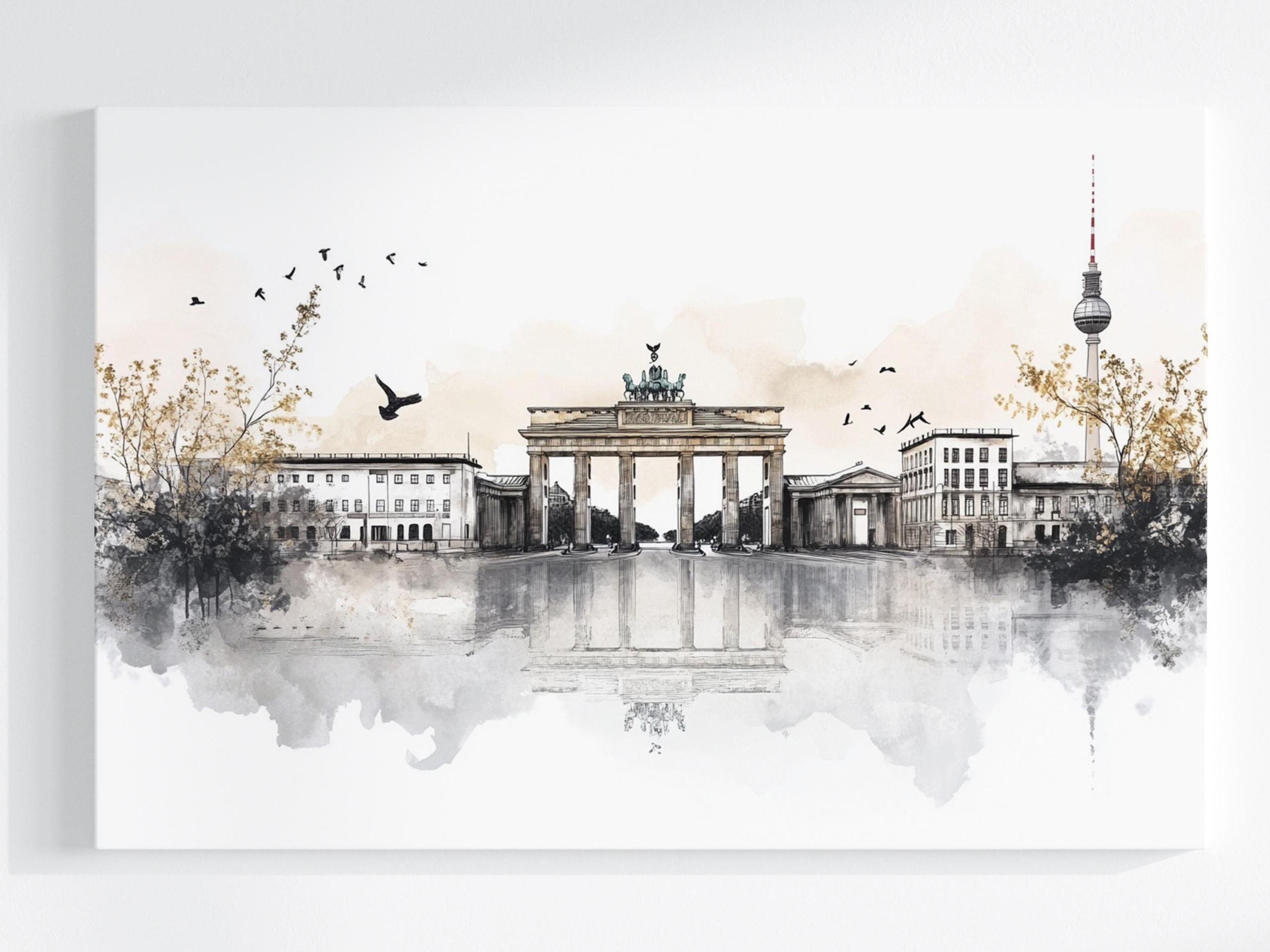 Obraz Na Plátně Canvas Město Panorama Berlín Brána Věž Tv Skica 120x80