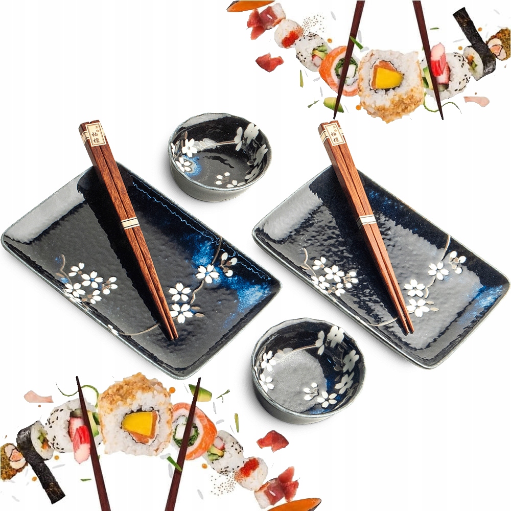 Sada keramiky Sushi Anemone Blue Modrá s kvetmi pre 2 osoby Edo Japan