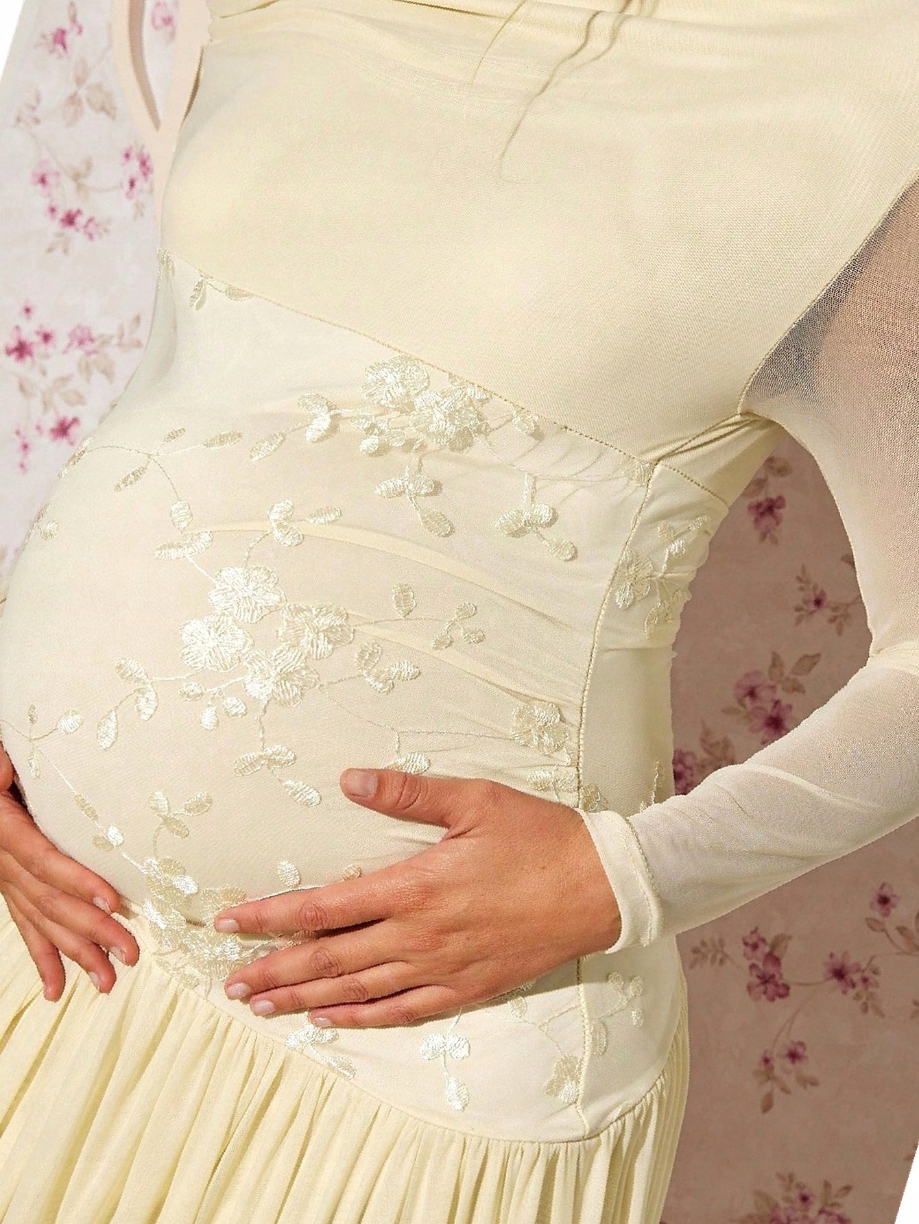 Šaty Béžová Koktejlová Asymetrická Vyšívaná Těhotenská Maxi XXL 44